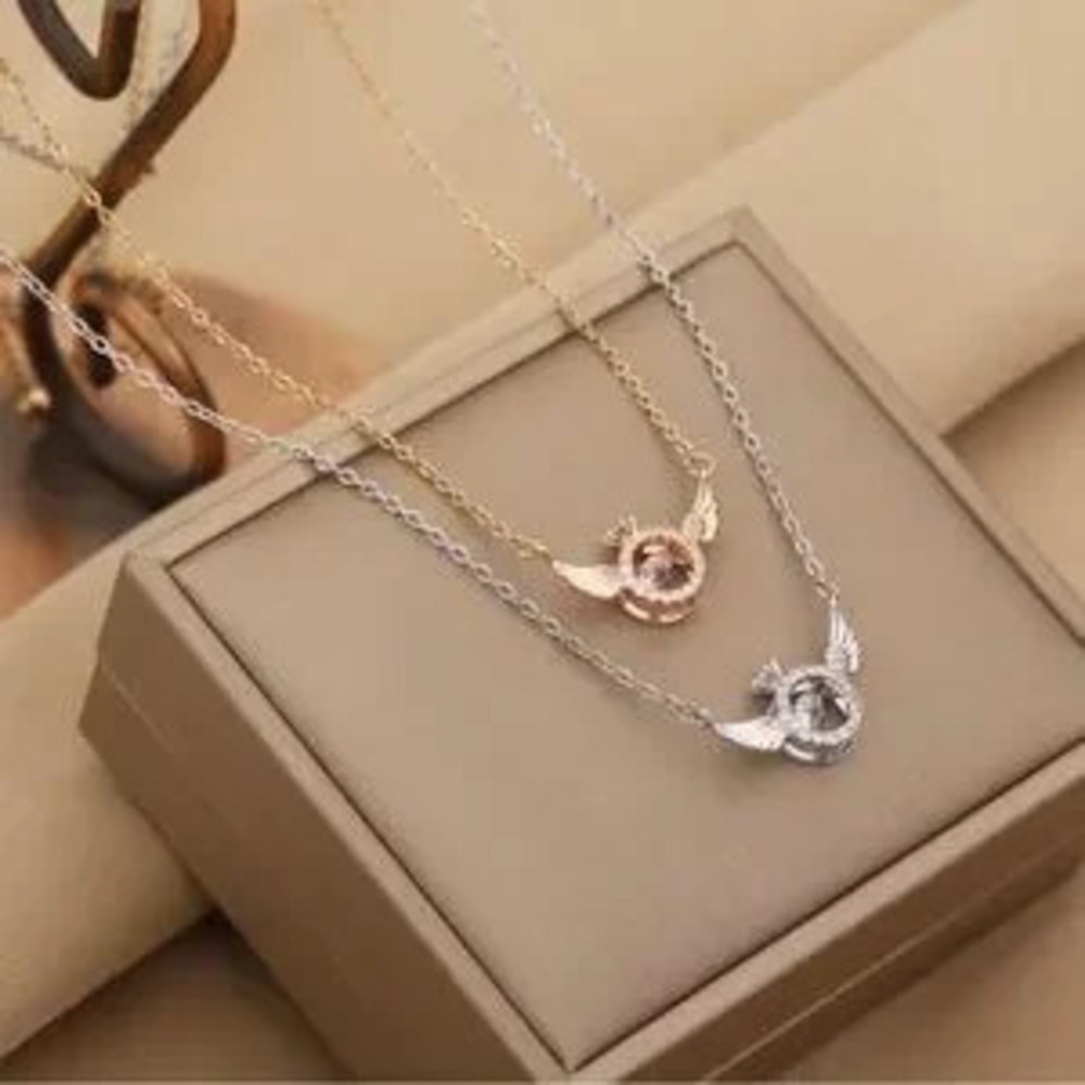 14K White Gold/Rhodium Plated Diamond In Motion Diamond Ring w/Wings Necklace